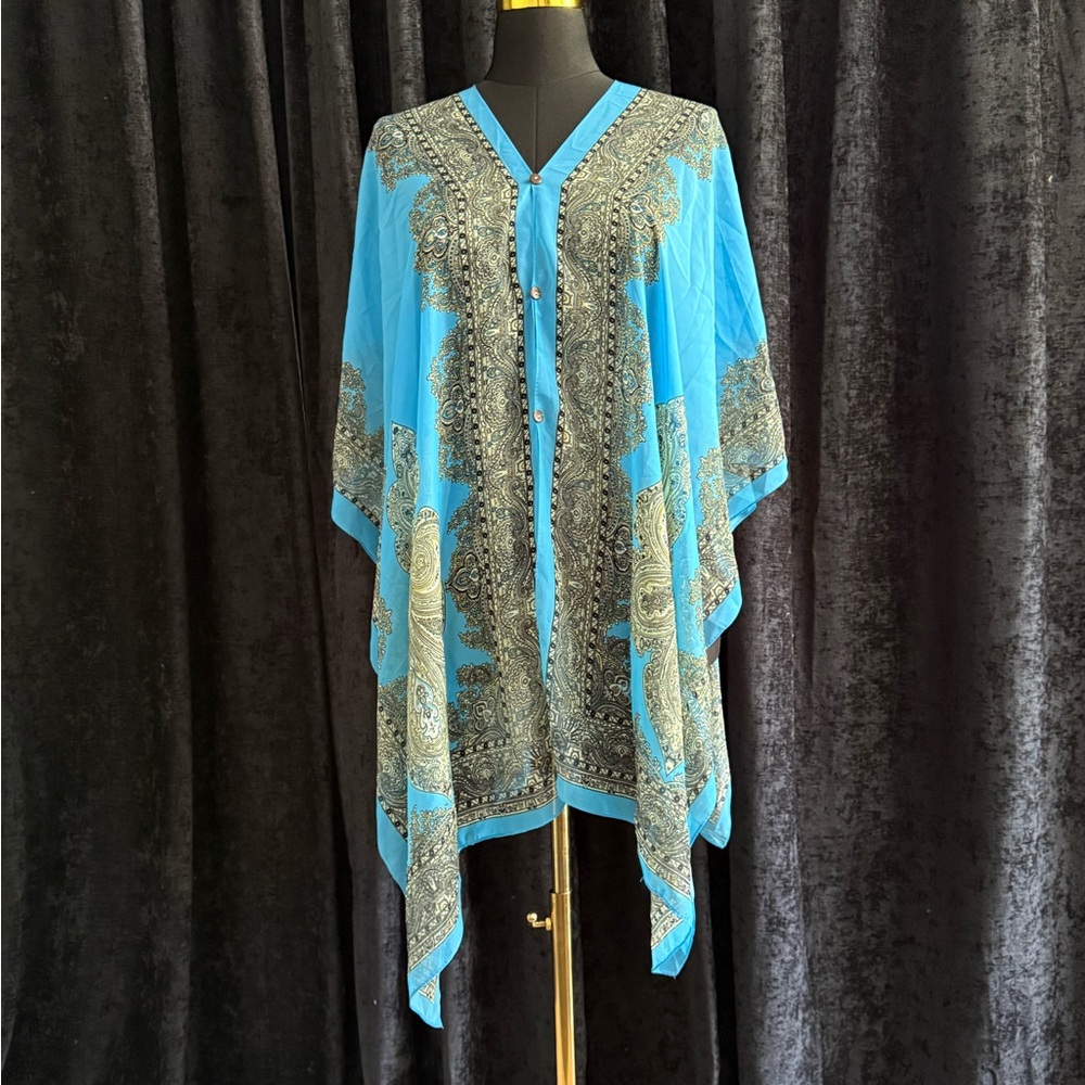 Elegant Blue and Gold Kaftan | One Size | Thailand